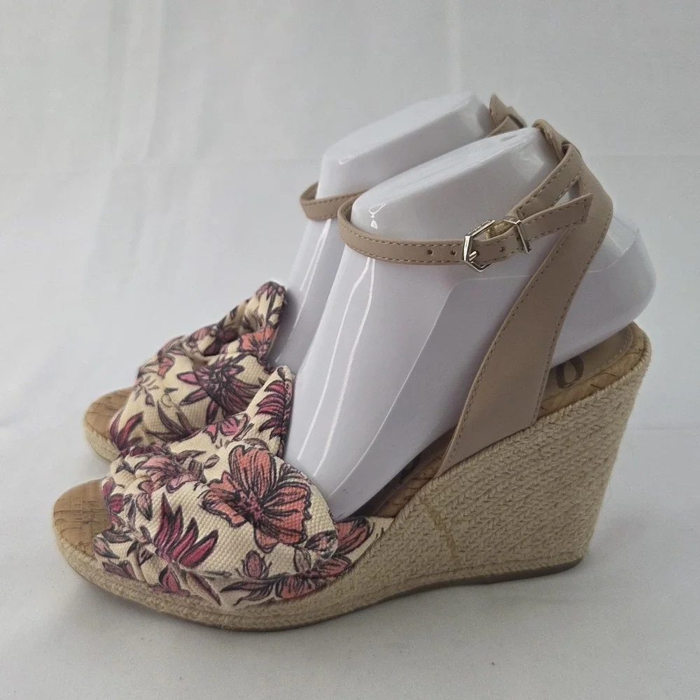 Sam Edelman Espadrille Wedge Sandals Women's Size 9.5 Pink Floral Ankle Strap